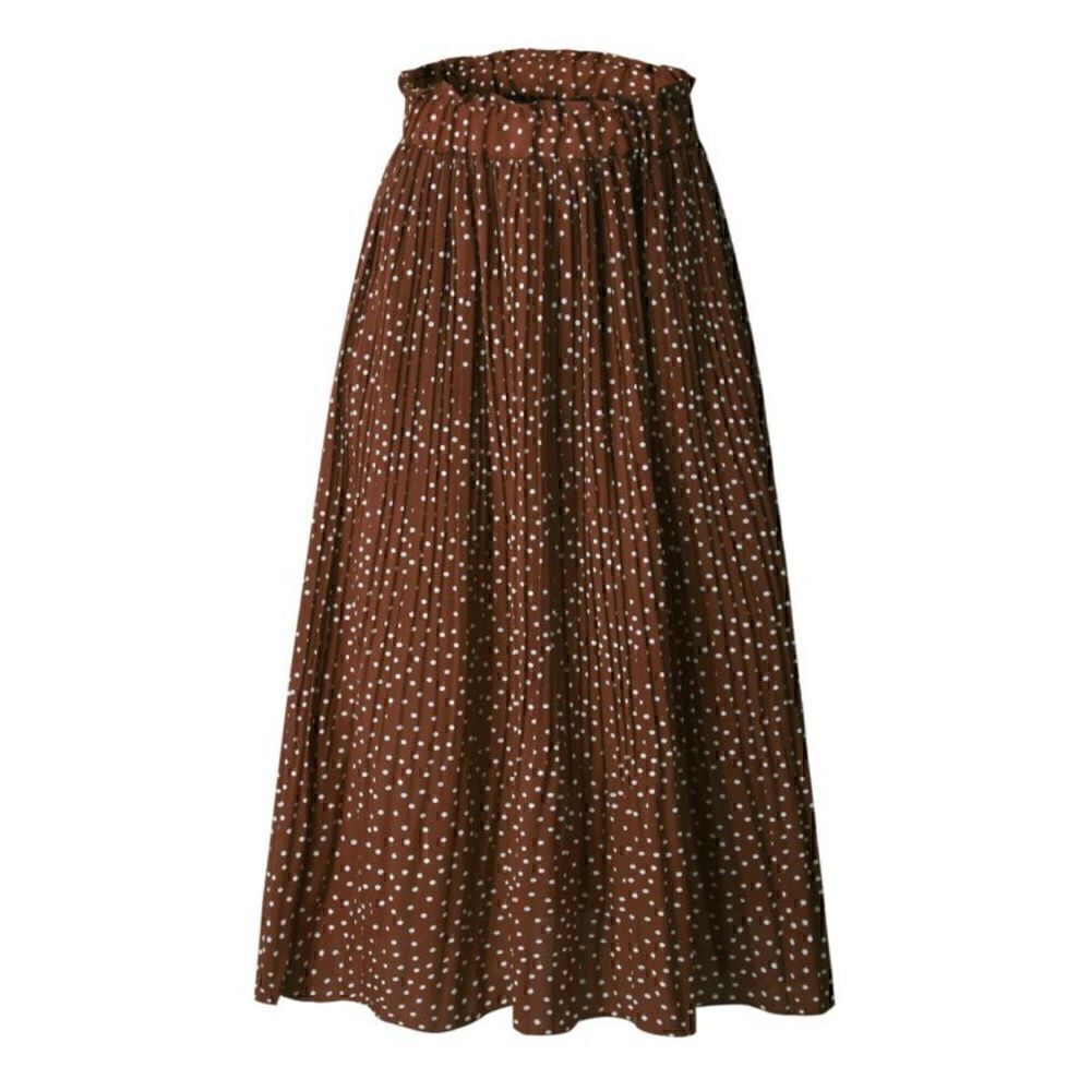 Brown and white polka dot ankle length skirt. Flowy - Picture 4 of 4
